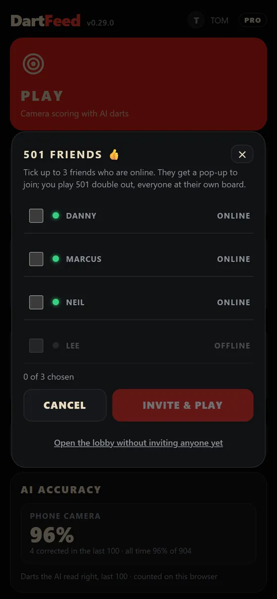 Choosing friends to invite to a 501 Friends group game